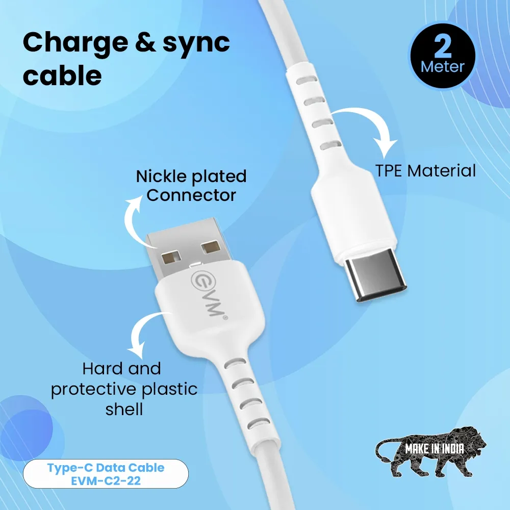 EVM Type C Charge & Sync Cable EVM-C2-22-W view 3